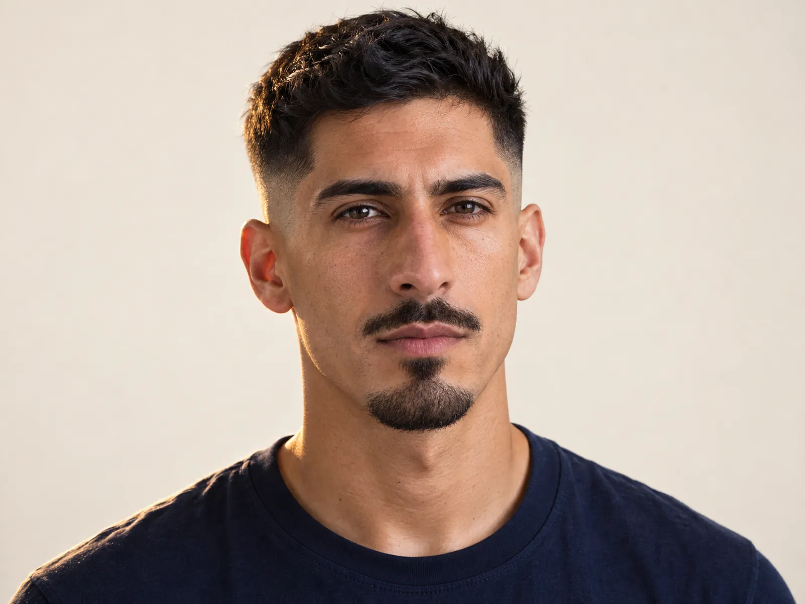 Hombre chileno con barba brasileña: bigote y perilla con mejillas afeitadas