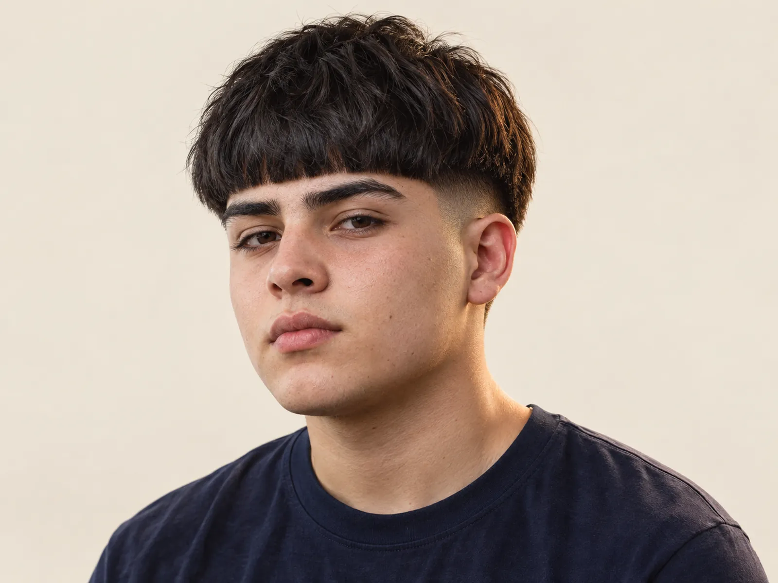 Joven chileno con bowl cut moderno: pelo redondo tipo casco y degradado bajo
