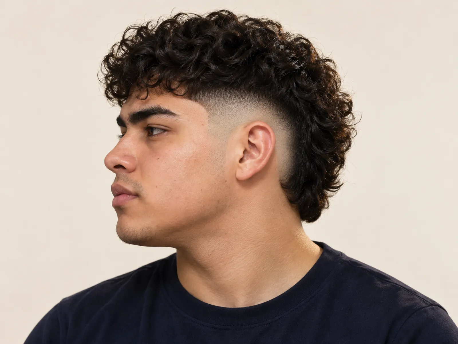 Hombre chileno de perfil con burst fade en semicírculo alrededor de la oreja