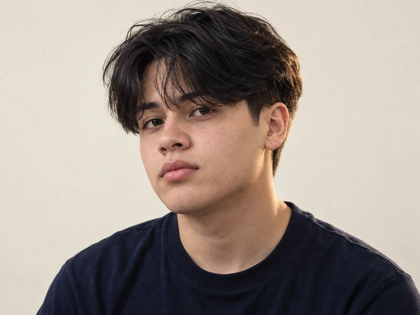 Joven chileno con corte coreano two block: costados cortos y arriba largo con flequillo