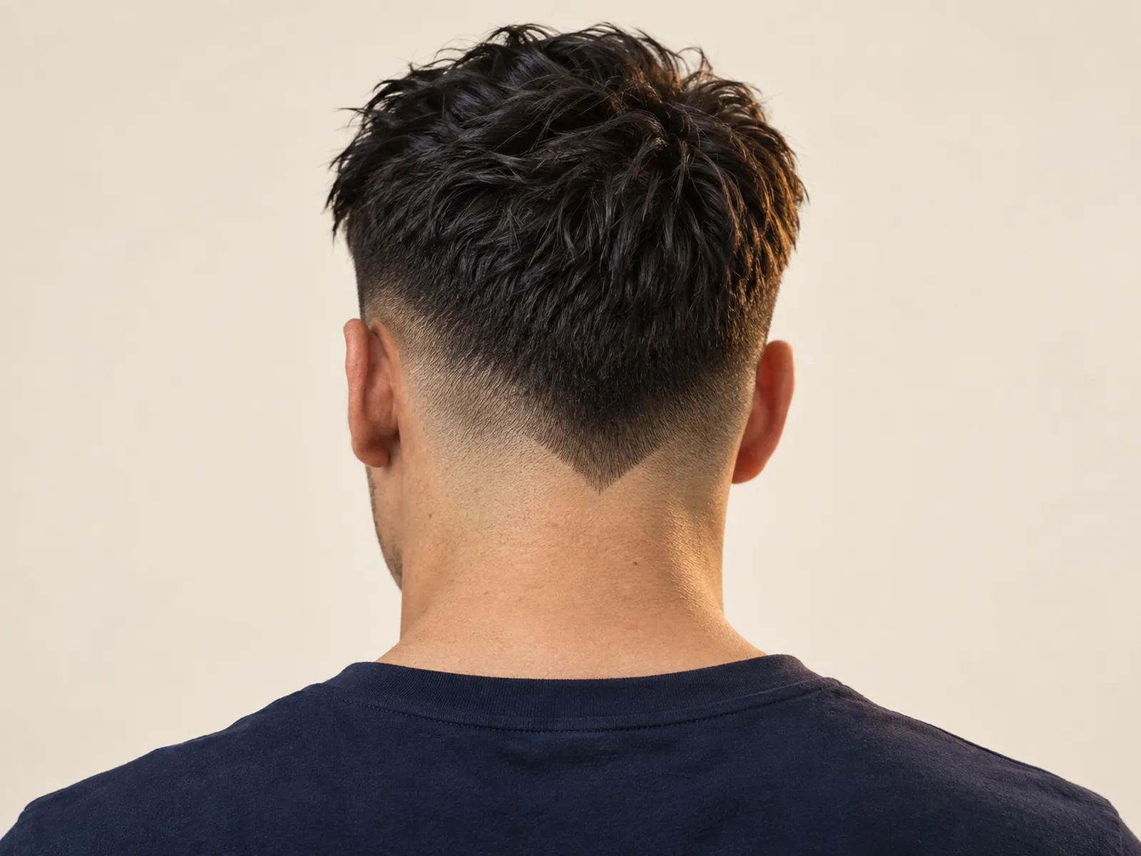 Nuca de un hombre chileno con corte en V: la línea termina en punta hacia el cuello