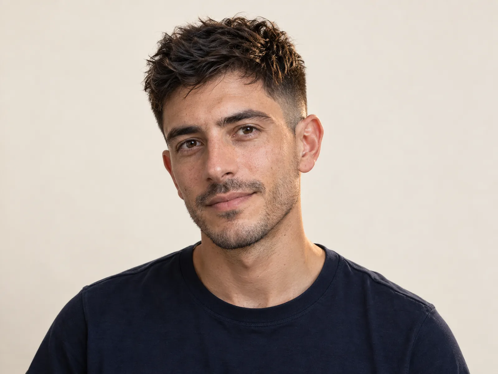 Hombre chileno con corte de pelo corto texturizado y costados degradados
