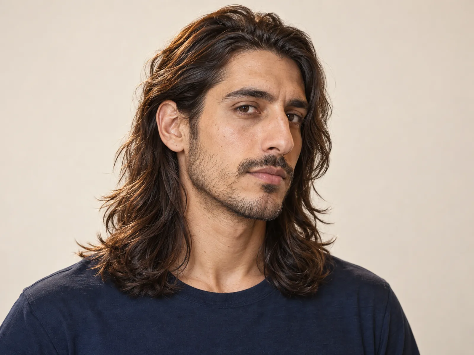 Hombre chileno con pelo largo a la altura de los hombros cortado en capas