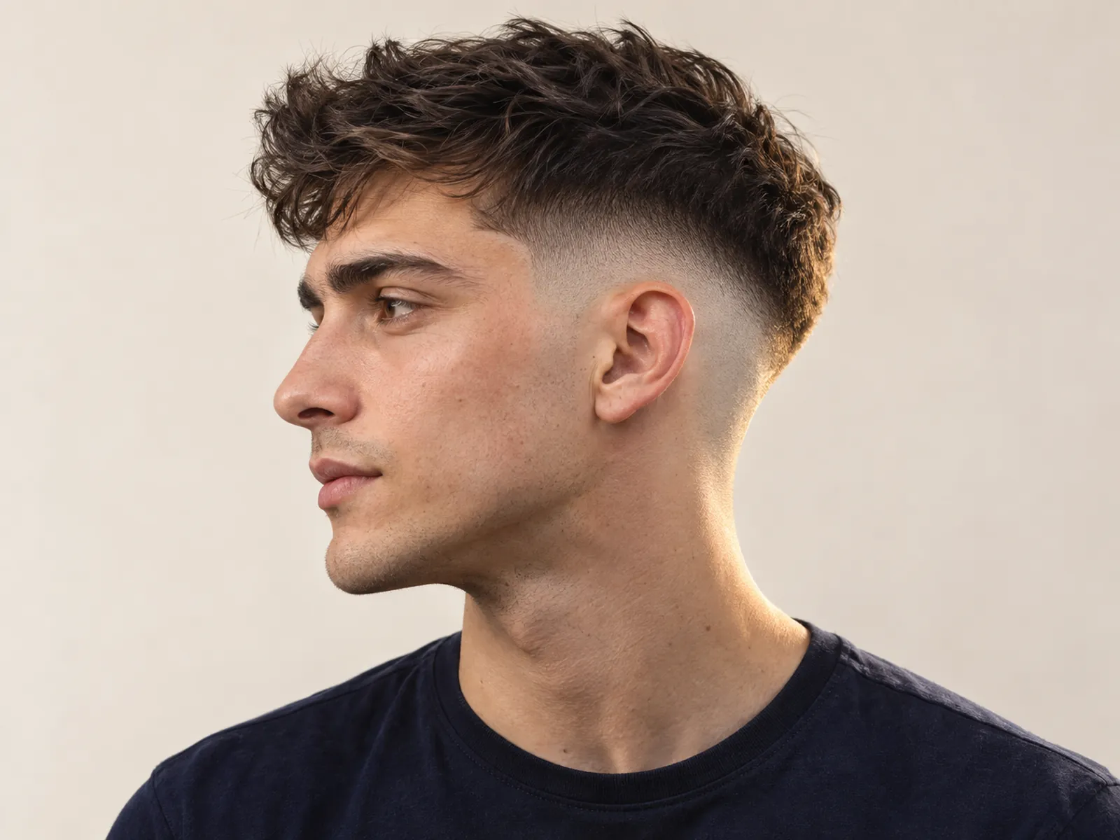 Hombre chileno de perfil con skin fade: la parte baja del costado queda sin pelo