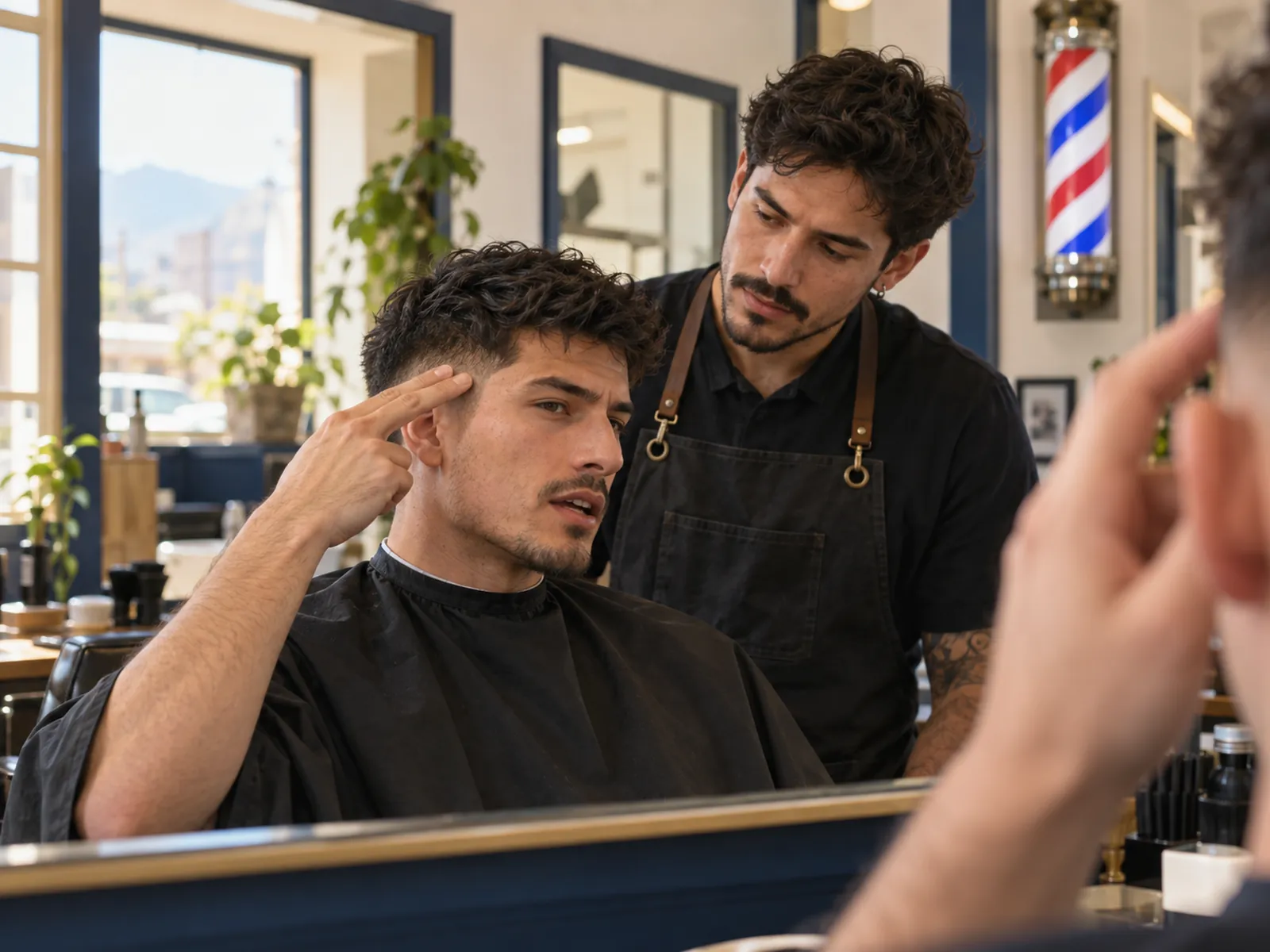 Cliente chileno mostrando con la mano la altura del degradado que quiere